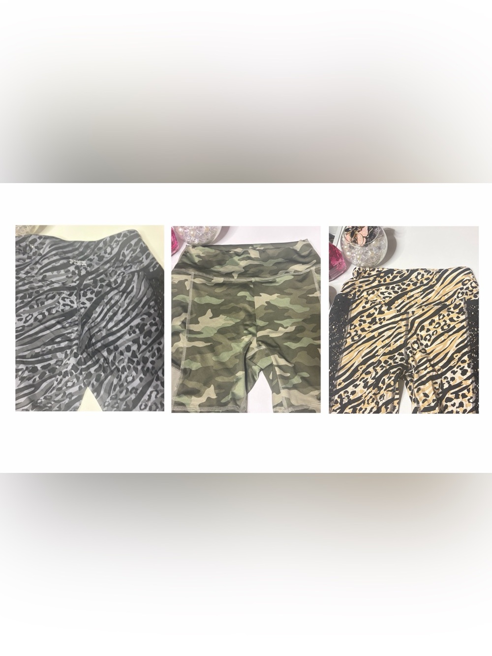 PINK Victoria's Secret Girls' Camo & Animal Print Leggings - Green, Gray, Tan